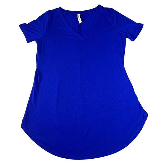 Zenana Premium Womens V-Neck Royal Blue Short Sleeve Tunic Blouse Flowy Top - M - Picture 1 of 5
